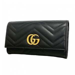 Gucci GG Marmont Long Wallet 443436 Leather Black Women's